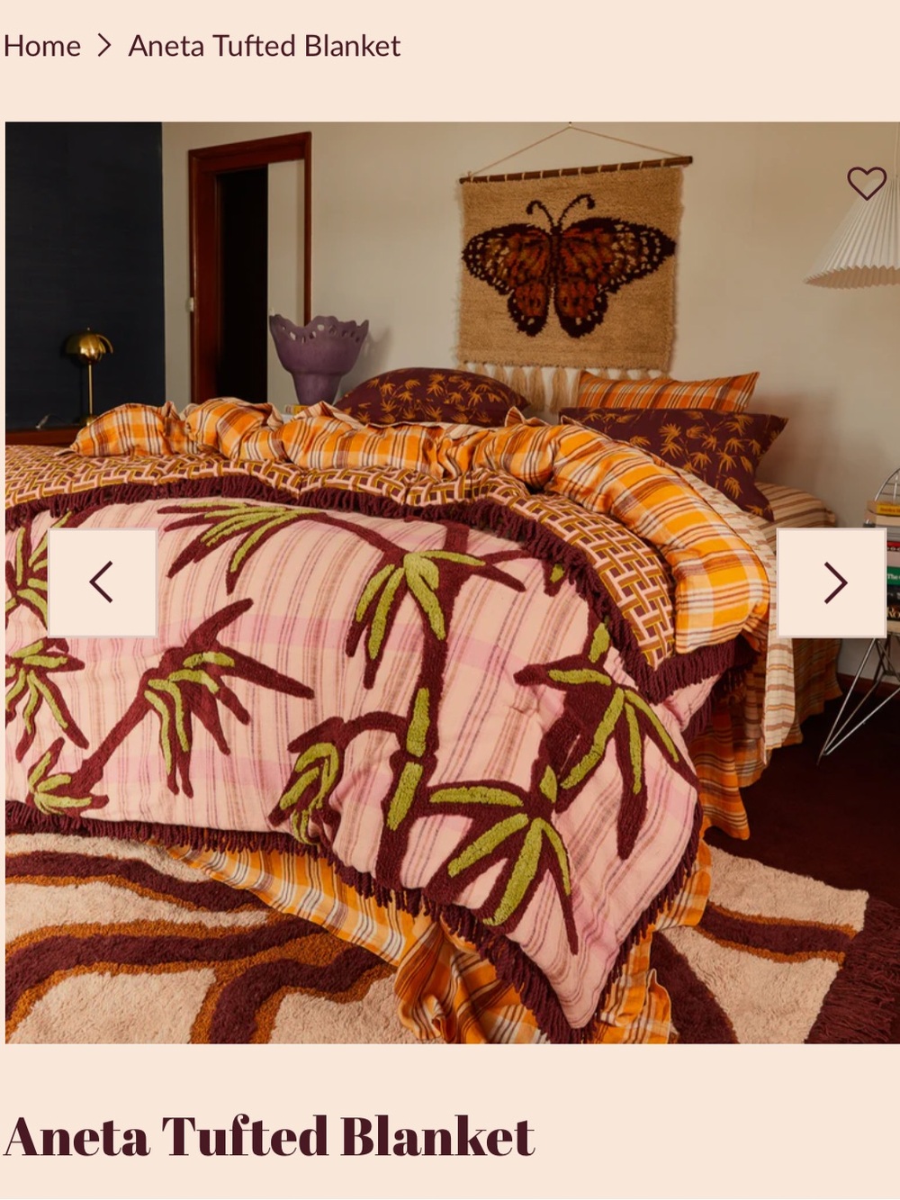 NWT Whimsical Anthropologie -esque Cotton Reversible Blanket in Pink & Burgundy - Picture 5 of 8